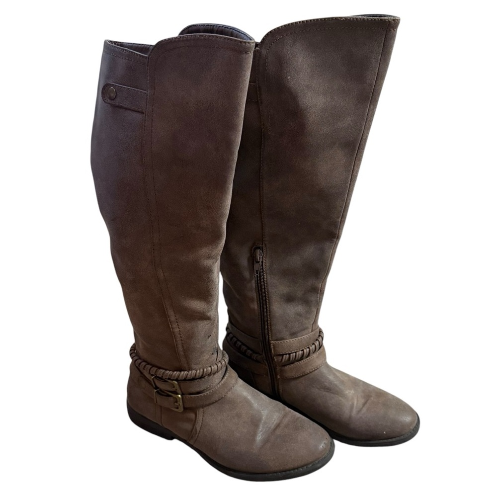 Rampage Women’s Brown Tall Boots with Braid and Buckle Detail Half Zip Size 7 - Picture 2 of 9